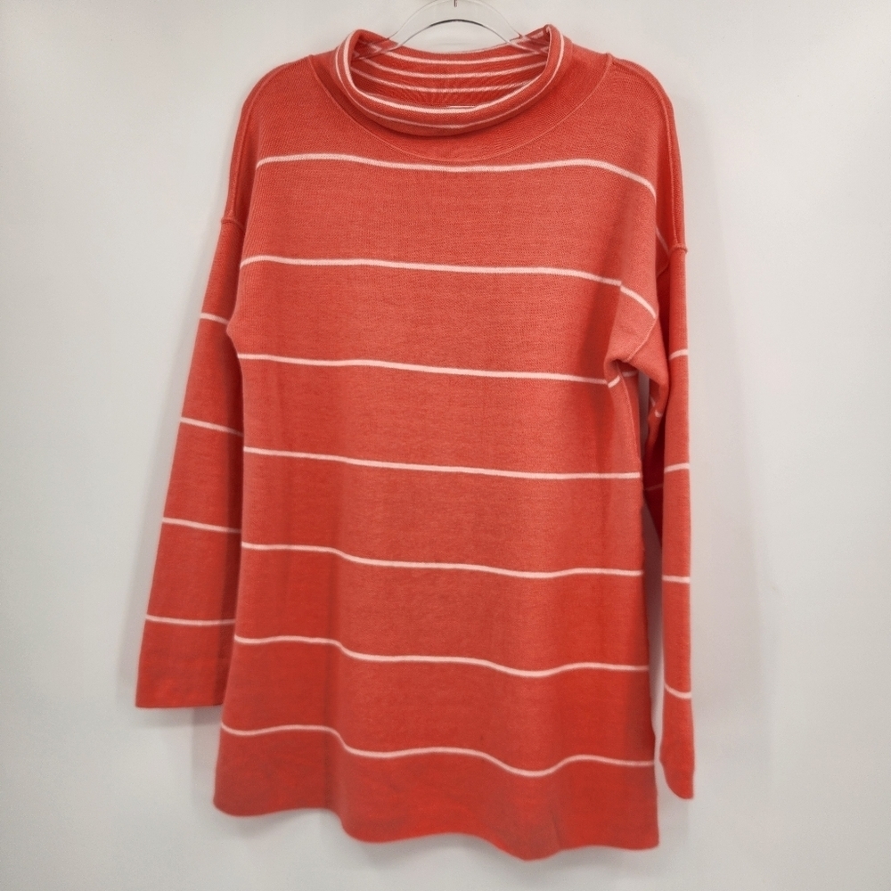 J. Jill Reversible Stripe Mock Neck Sweater Womens Size Medium Coral White Tunic